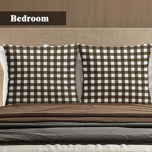Brown Gingham Pillow Covers Set of 2 | 18x18 Inch Buffalo Plaid
