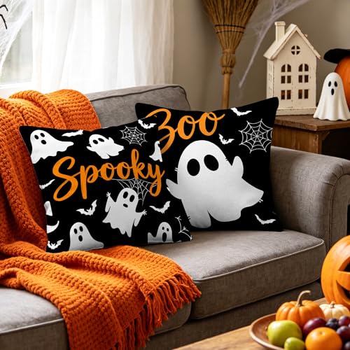 Halloween Pillow Covers Set of 2 | 18x18 Inch Ghost Decor
