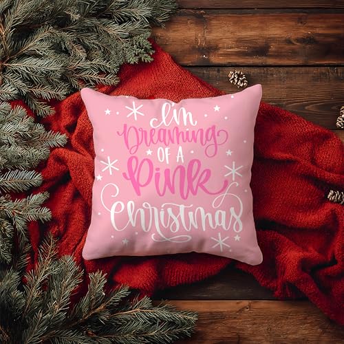 Pink Christmas Pillow Covers 18x18 Double-Sided Decorative Throw Pillowcase for Holiday & Winter Home Decor