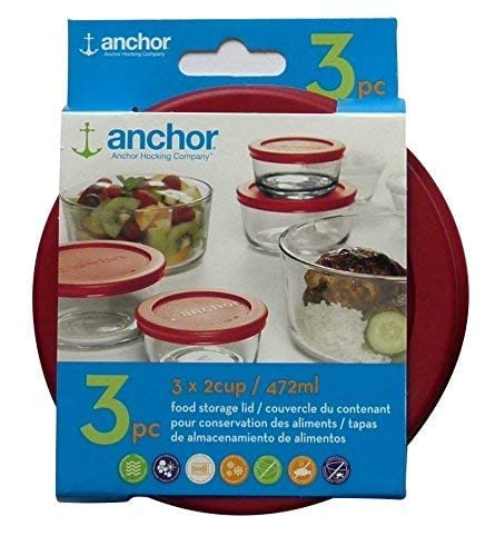 Anchor Hocking Replacement Lids for 2-Cup Round Glass Containers, Set of 3
