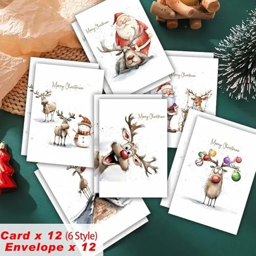 6-Piece Funny Christmas Card Set with Envelopes - Reindeer & More