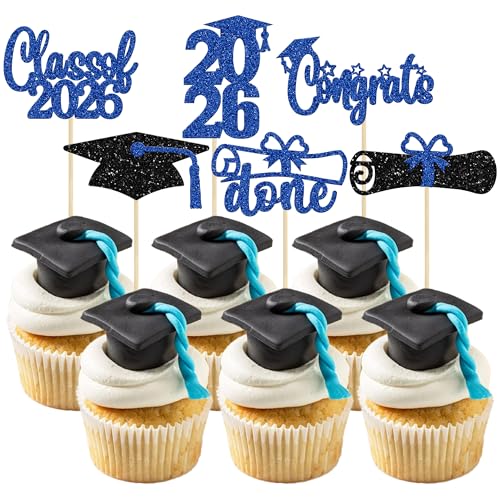 24 Pack Graduation Cupcake Toppers - Class of 2026 Glitter Decor