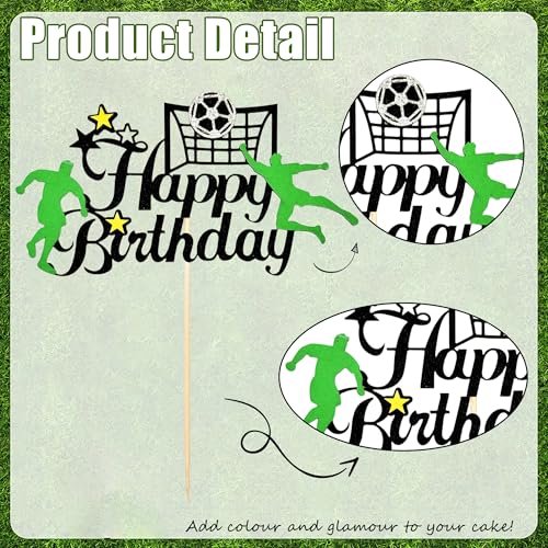 Soccer Happy Birthday Cake Topper - Glitter Sports Theme Decoration