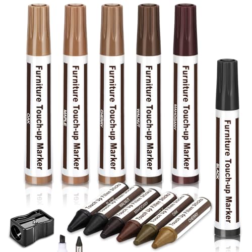Thboxes 13-Piece Wood Furniture Repair Kit - 6 Color Markers & Wax Sticks