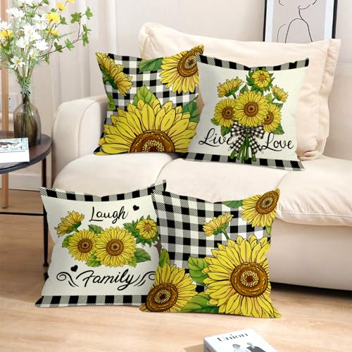 Joymaison Yellow Sunflower Throw Pillow Covers 18x18 Set of 4