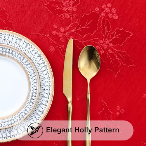 52x70 Inch Waterproof Jacquard Tablecloth for Holiday Dining & Events