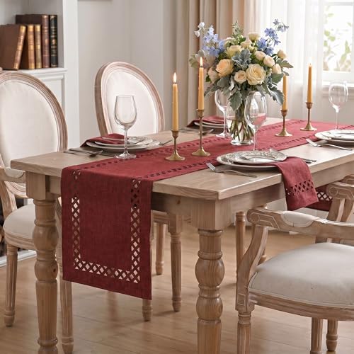 Red Rustic Geometric Table Runner 13x36 Inch for Christmas & Holiday Decor