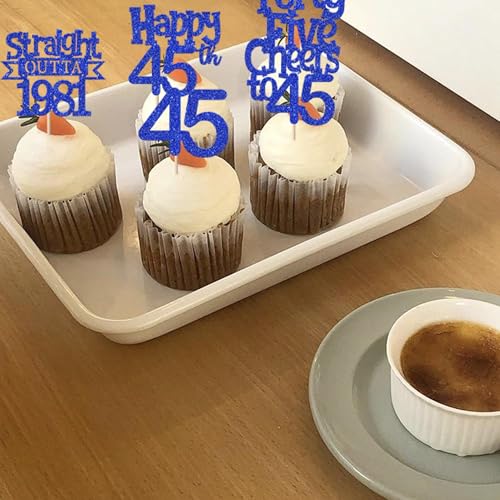 30PCS Glitter 45th Birthday Cupcake Toppers - Cheers to 45 Years