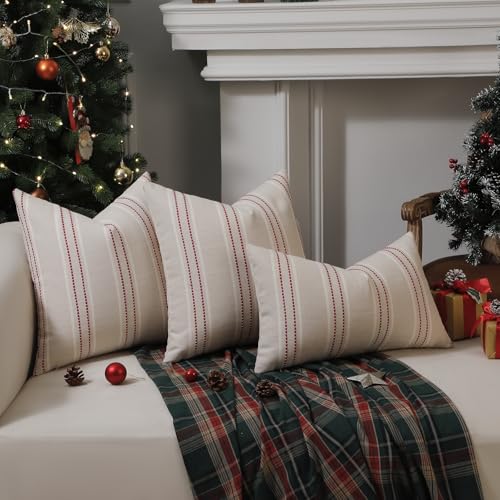 Hckot Christmas Red Throw Pillow Covers 12x20 Inches Set of 2 Linen Lumbar Decor
