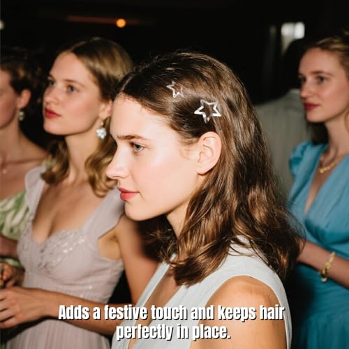 TIKIYOUN 40 Pcs Y2K Star Hair Clips Set - Silver Metal Non-Slip Snap Barrettes for Women and Girls
