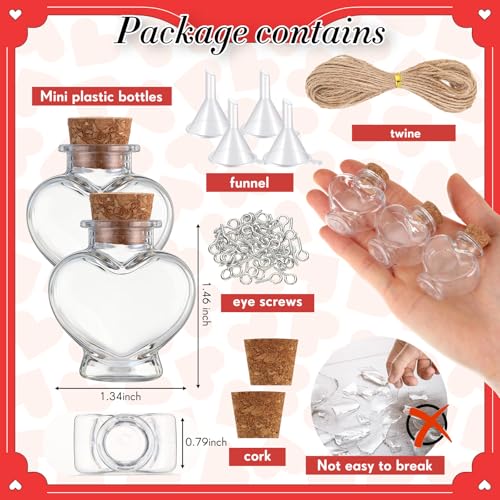 25 Pack Heart-Shaped Mini Plastic Bottles with Cork Stoppers & Craft Kit