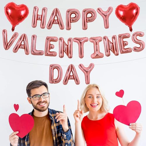 Happy Valentine's Day Rose Gold Foil Letter Balloons - 16 Inch