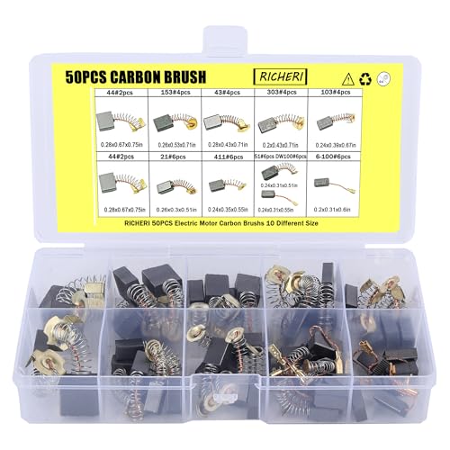 RICHERI 50 Pcs Electric Motor Carbon Brushes, 10 Assorted Sizes for Power Tools