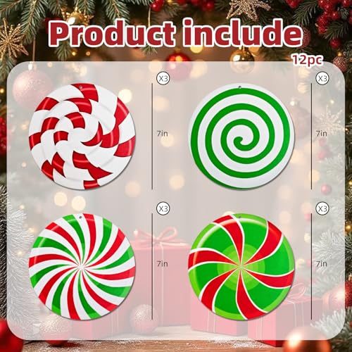 Large Indoor Christmas Candy Lollipop Ornaments - Set of 12