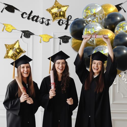 Class of 2026 Graduation Decorations Set - Black and Gold Theme
