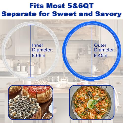 2-Pack 6QT Silicone Sealing Rings for Instant Pot - BPA-Free, Leak-Resistant, Blue & White