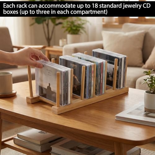 Bamboo CD Holder Organizer - 2 PCS Adjustable CD Rack for 18 Discs
