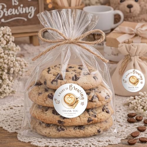 Coffee Themed Baby Shower Stickers - A Baby is Brewing (120 Pcs)