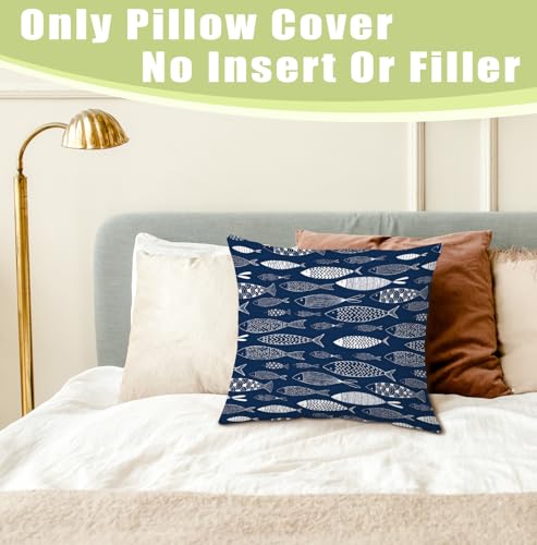 Coastal Blue Fish 18x18 Pillow Cover for Home Decor