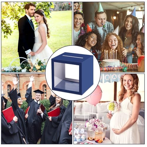 Navy Blue Wedding Card Box with Clear Window – 7.9 Inch