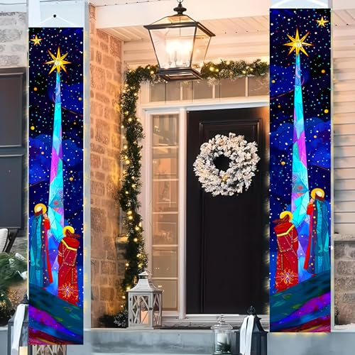 HOMETITUTE Nativity Star Door Banner Set Religious Christmas Porch Sign