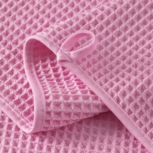 MICROFI Microfiber Waffle Hand Towels - 16x30 Inch, 2-Piece Set (Pink)