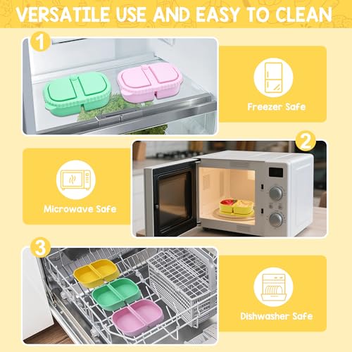 Reusable Silicone Snack Containers with Lids - 3 Pack Double Compartment