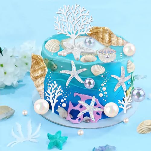 30PCS Beach Themed Cake Decorations - Starfish & Shell Toppers