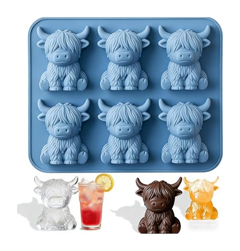 MXU Blue Highland Cow Ice Cube Tray - Reusable Silicone Mold for Whiskey, Chocolate & More
