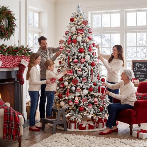 Valery Madelyn Christmas Ball Ornaments Set - Traditional Red & White, 155 pcs