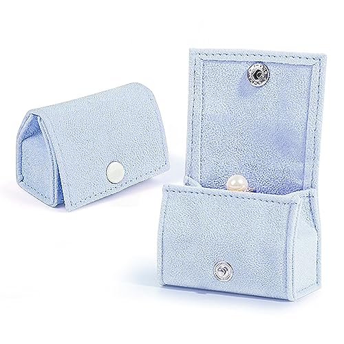Light Blue Compact Velvet Ring Box with Plush Interior