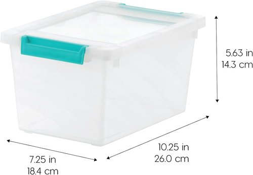 IRIS USA Craft Storage Bins - 4 Qt. Clip Box Tote Organizer, 6-Pack | Stackable Clear & Seafoam Blue