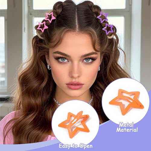 LIQWEI 50 Pcs Star Hair Clips - Colorful Metal Non-Slip Snap Barrettes for Women and Girls