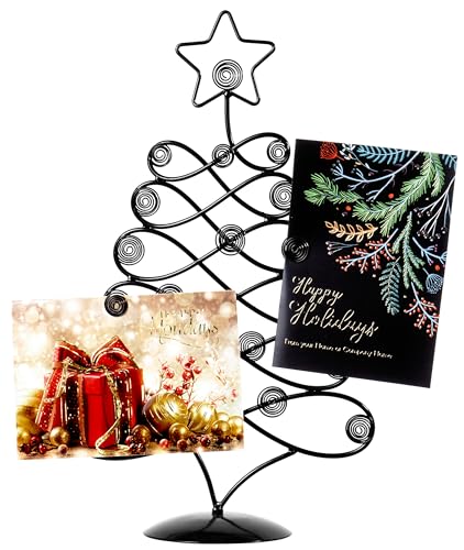 Decorative 17.5 Inch Black Christmas Card & Photo Holder Rack - Tabletop Display