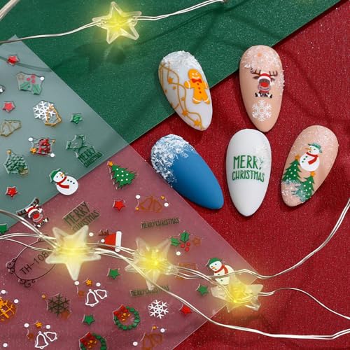 Christmas Nail Art Stickers 3D Self-Adhesive Snowflake Decals (6 Sheets)
