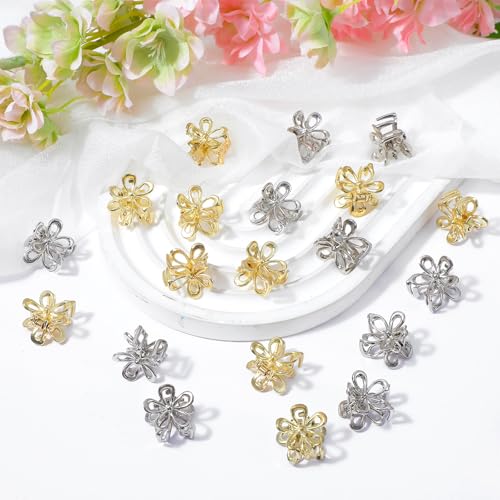 Bremorou Mini Metal Flower Hair Claws 20 Pcs Small Gold and Silver Hair Clips