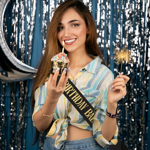 Black Glitter Birthday Baddie Sash with Gold Foil - Party Accessory