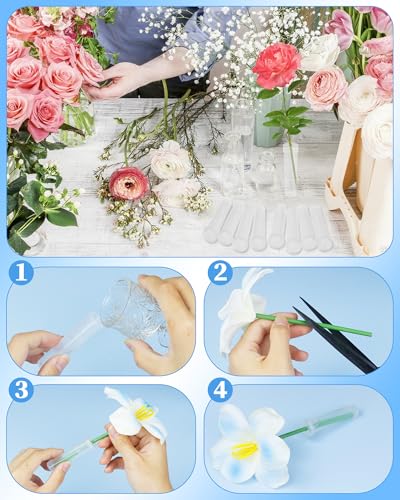 50PCS Floral Water Tubes, 2.8-Inch Clear Plastic Flower Stem Holders with Caps