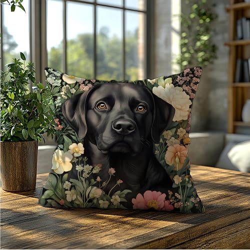 Labrador Retriever Floral Decor Pillow Cover 18x18 - Rustic Soft Flannelette