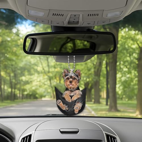 Yorkshire Terrier Car Rearview Mirror Charm - Cute Acrylic Pendant