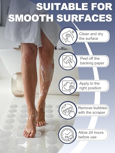 Secopad 12PCS Round Non-Slip Bathtub Stickers, Clear Anti-Slip Shower Treads