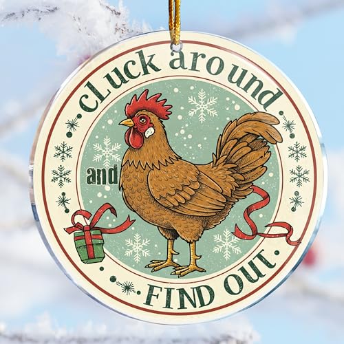 Funny Chicken Christmas Ornament - 3.6 in Acrylic Holiday Tree Decor