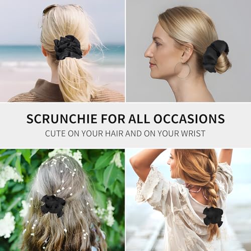 PTSHOW 5 Pack Black Silk Hair Scrunchies for Women