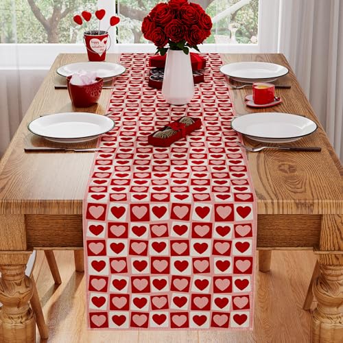 Valentine's Day Table Runner - Red Pink Love Hearts 13x72 Inch