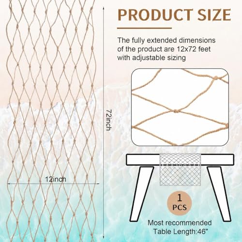 Decorative Fishing Net Table Runner - 12x72 inch Cotton for Parties