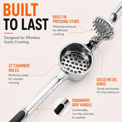 CUNSENR Garlic Press Set - Silver, Ergonomic & Easy Clean Mincer
