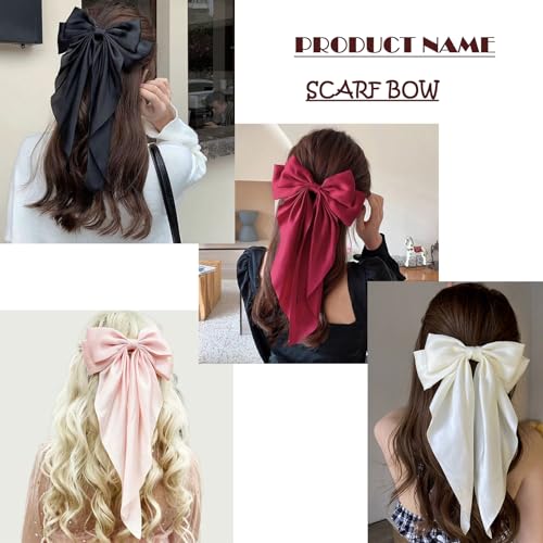 Silky Satin Oversized Long-Tail Hair Bow Clip for Women and Girls