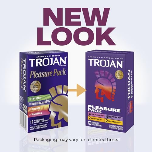 Trojan Pleasure Pack Assorted Lubricated Condoms, 12 Count Variety