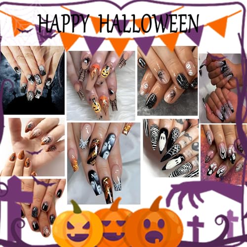 Halloween 3D Self-Adhesive Nail Art Stickers Spider Web Flame Decals 7 Sheets