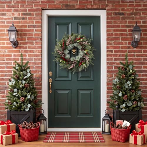Christmas Wreath for Front Door - Pine Artificial Holiday Door Decor - Variation of Christmas Wreath